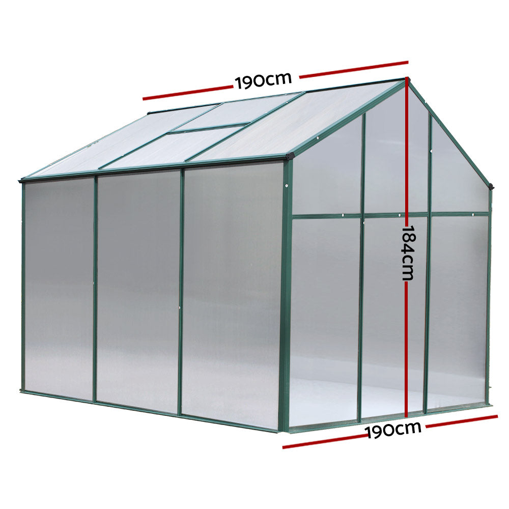 Green Fingers Aluminium Greenhouse 1.9x1.9M with Twin-Wall PC Panels
