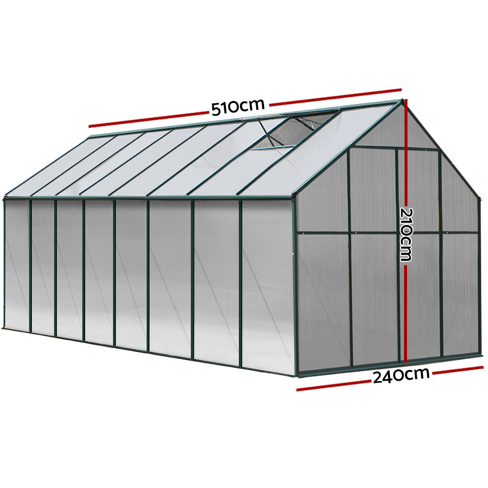 Green Fingers Aluminium Greenhouse 5.1x2.4M with Twin-Wall PC Panels