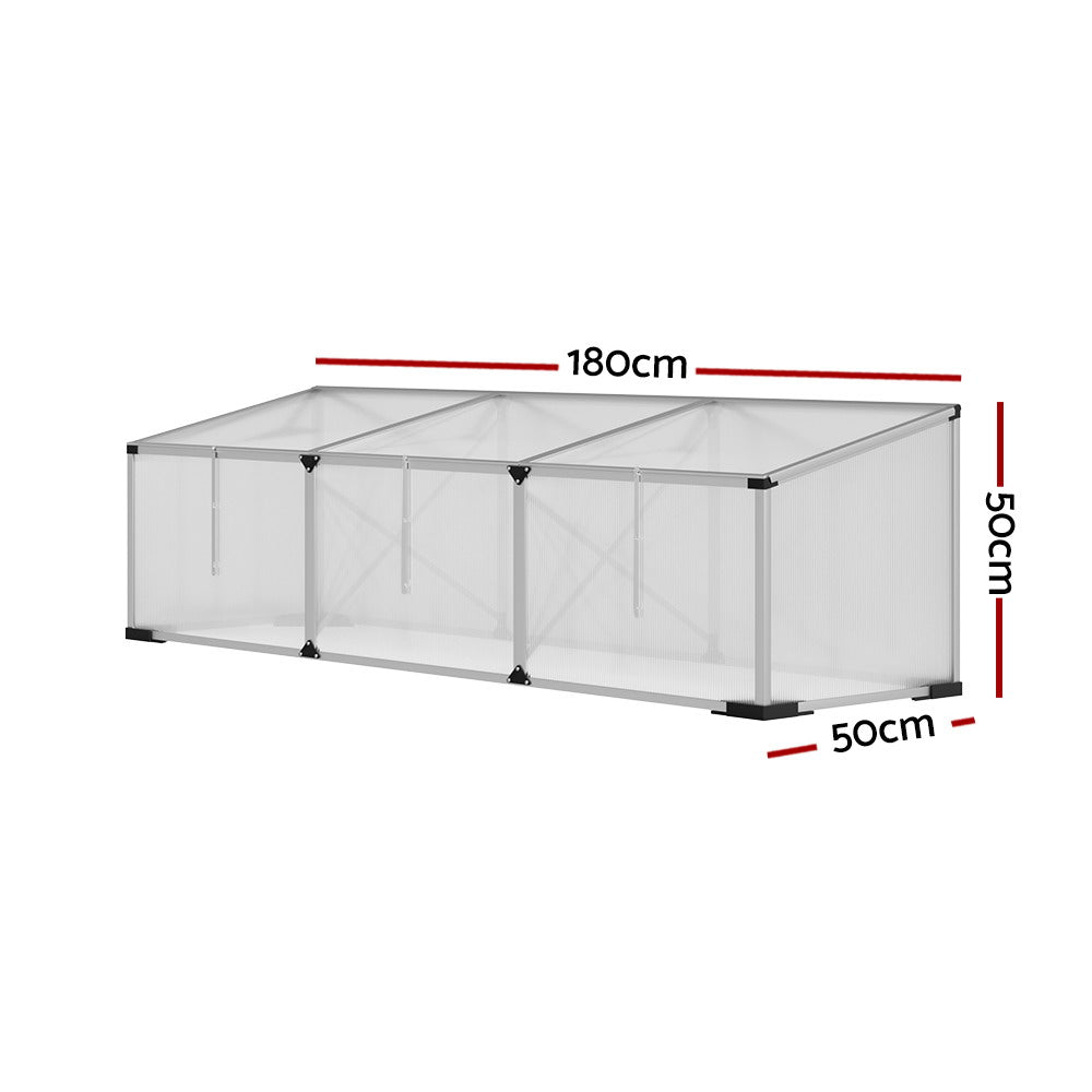 Green Fingers Cold Frame Greenhouse 180cm UV-Resistant 3 Vents Silver
