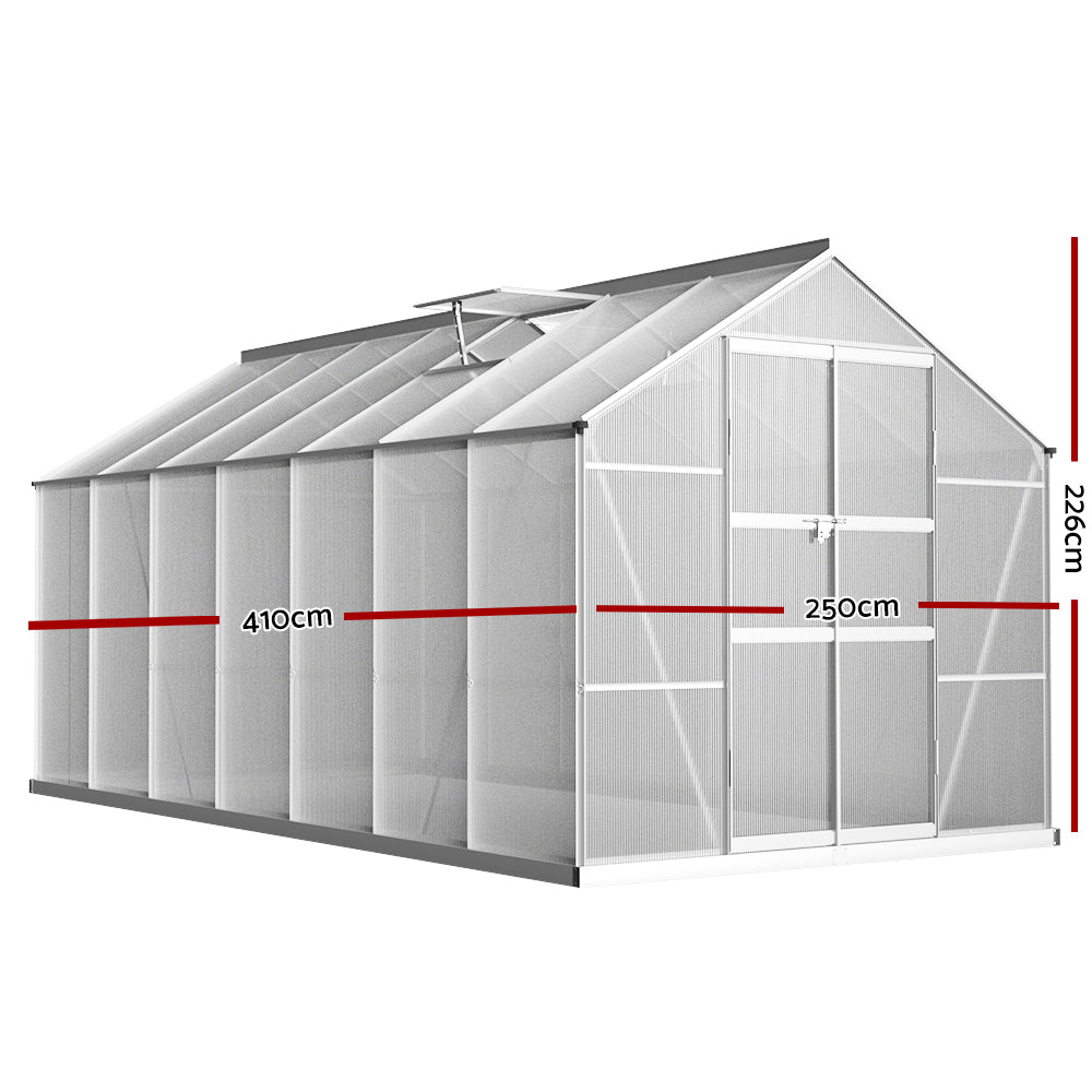 Green Fingers Aluminium Greenhouse 4.1x2.5M Double Doors Twin-Wall PC