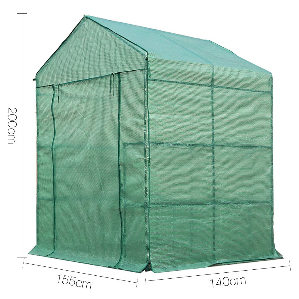 Green Fingers Walk-in Greenhouse 1.4x1.55M with 8 Shelves PE Mesh