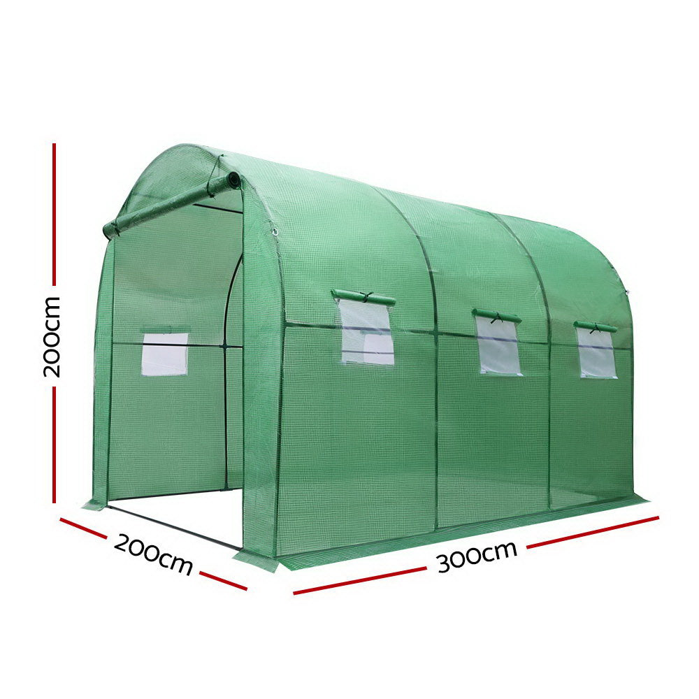 Green Fingers Walk-in Greenhouse 3x2M with 6 Mesh Windows PE Fabric