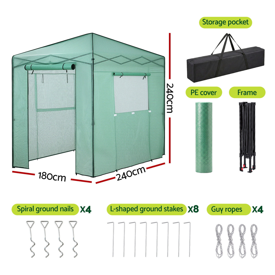 Green Fingers Walk-In Greenhouse Steel Frame PE Cover 180x240cm