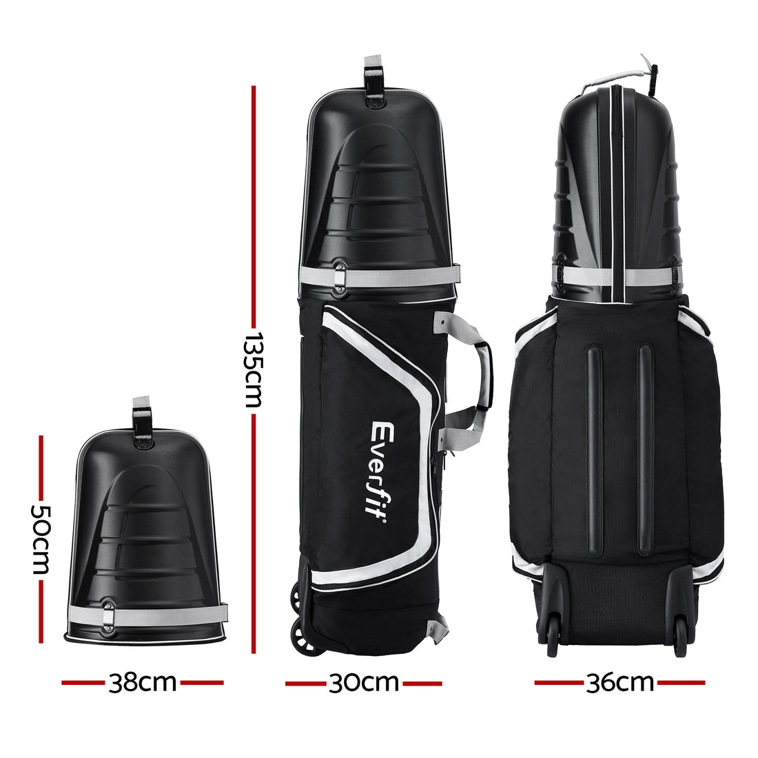 Everfit Hard Case Golf Travel Bag with Wheels 135cm Black Grey