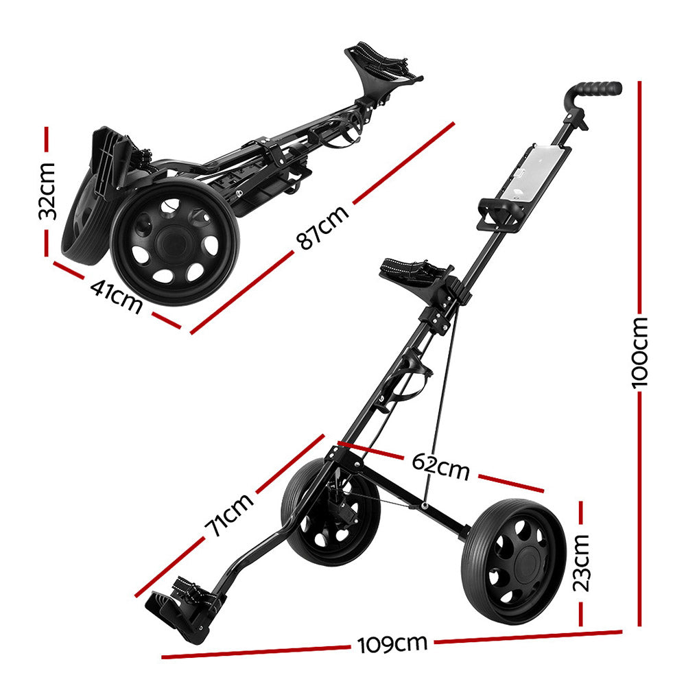 Everfit Golf Trolley Portable Push Cart with Cup Holder Black