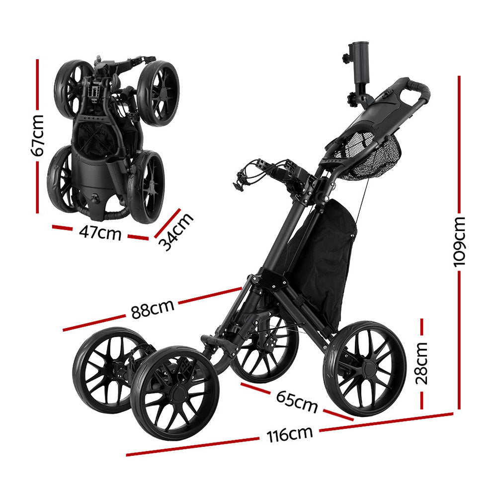 Everfit 4-Wheel Golf Trolley with Umbrella Stand Black