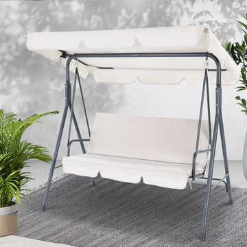 Gardeon Outdoor Swing Chair Canopy 3 Seater Beige