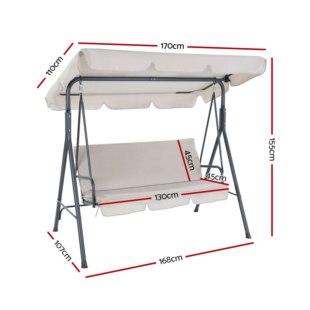 Gardeon Outdoor Swing Chair Canopy 3 Seater Beige