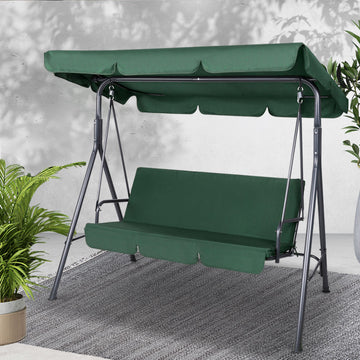 Gardeon Canopy Swing Chair 3 Seater Green Steel Frame