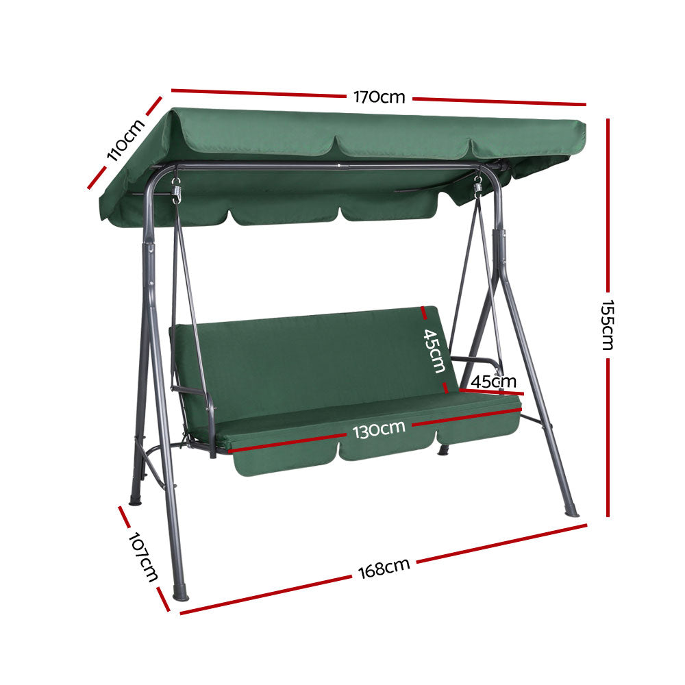 Gardeon Canopy Swing Chair 3 Seater Green Steel Frame