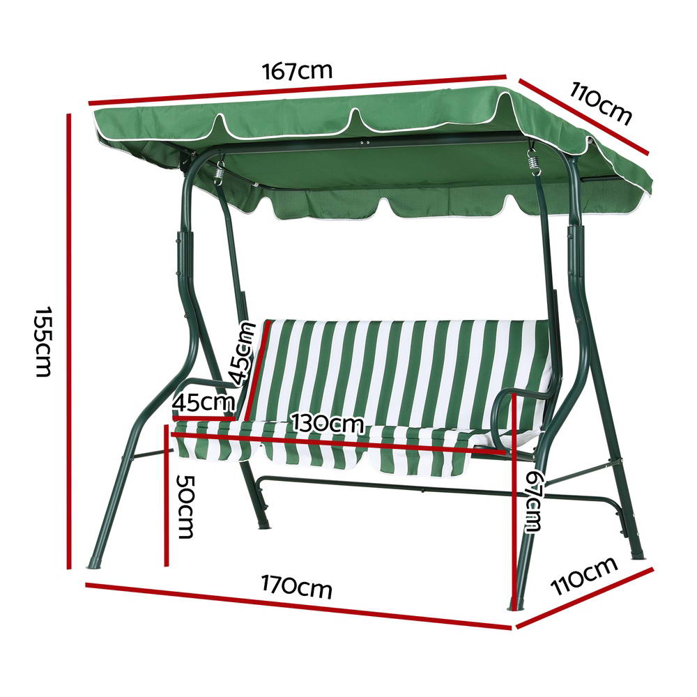 Gardeon Swing Chair 3 Seater Outdoor Canopy White Green