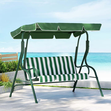 Gardeon Swing Chair 3 Seater Outdoor Canopy White Green