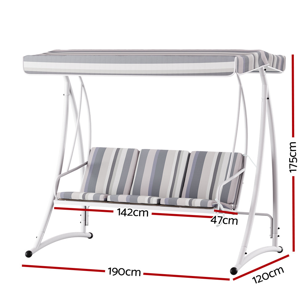 Gardeon Swing Chair 3 Seater Outdoor Canopy White Grey