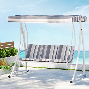 Gardeon Swing Chair 3 Seater Outdoor Canopy White Grey