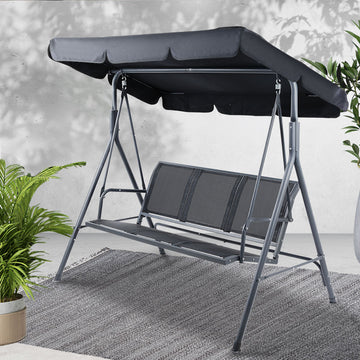 Gardeon Outdoor 3 Seater Swing Chair with Canopy Black