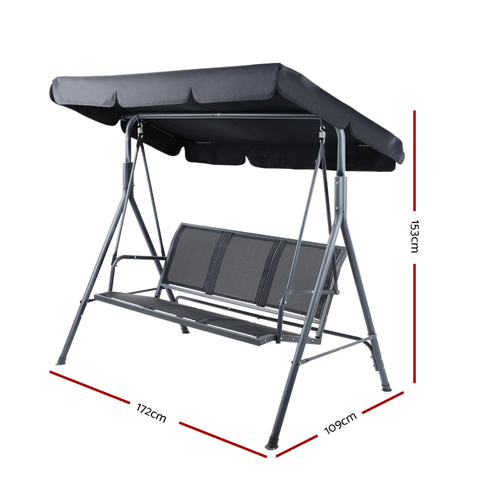 Gardeon Outdoor 3 Seater Swing Chair with Canopy Black