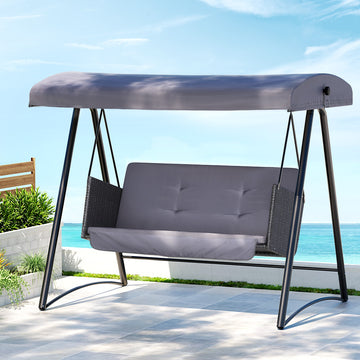Gardeon Swing Chair Outdoor Canopy 3 Seater Rattan Grey