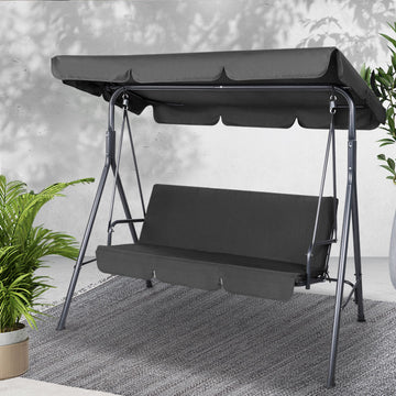Gardeon Outdoor Swing Chair with Canopy 3 Seater Black