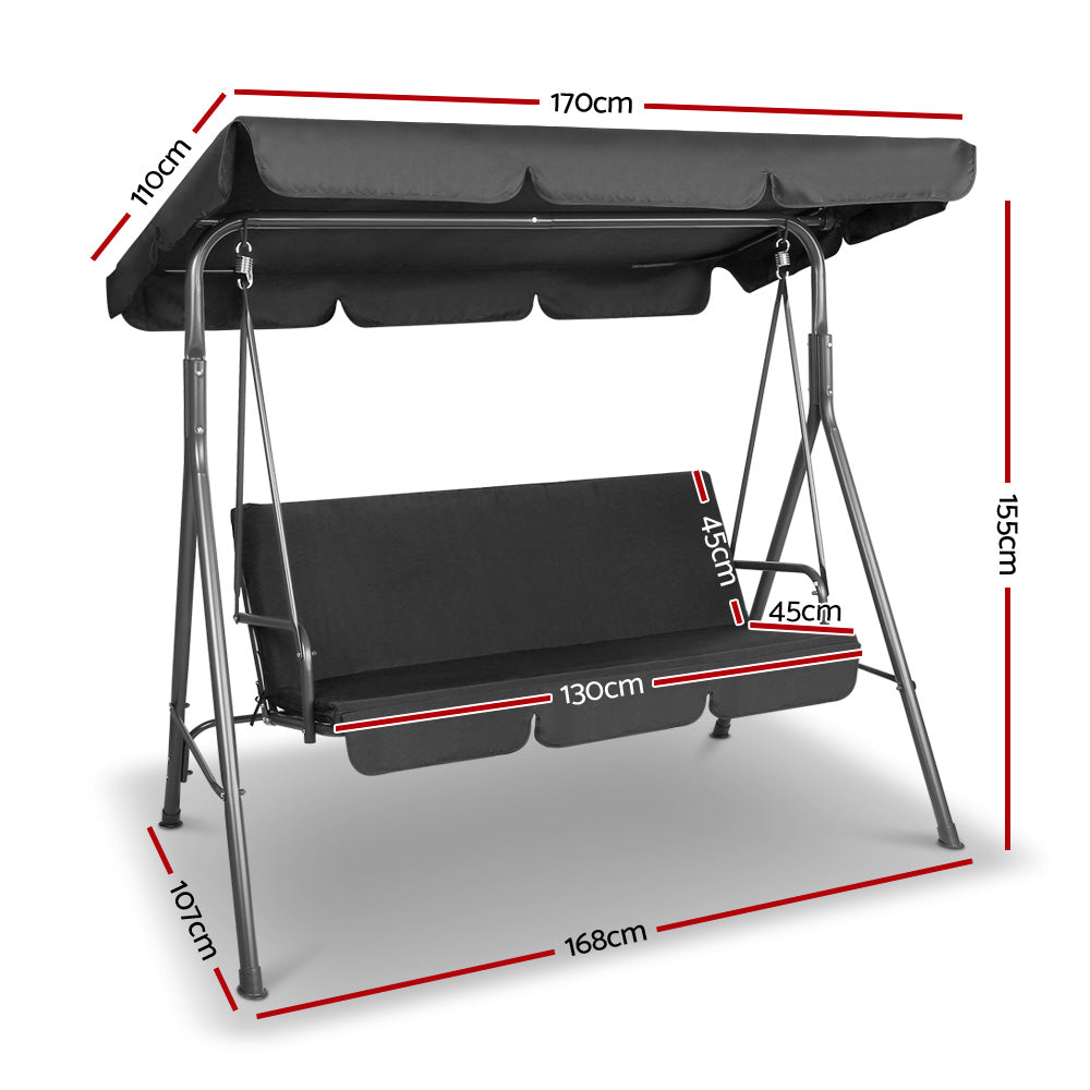 Gardeon Outdoor Swing Chair with Canopy 3 Seater Black