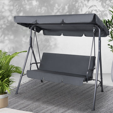Gardeon Outdoor Swing Chair with Canopy 3 Seater Grey