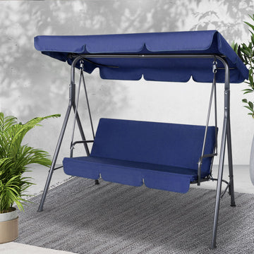 Gardeon Canopy Swing Chair 3 Seater Navy Blue