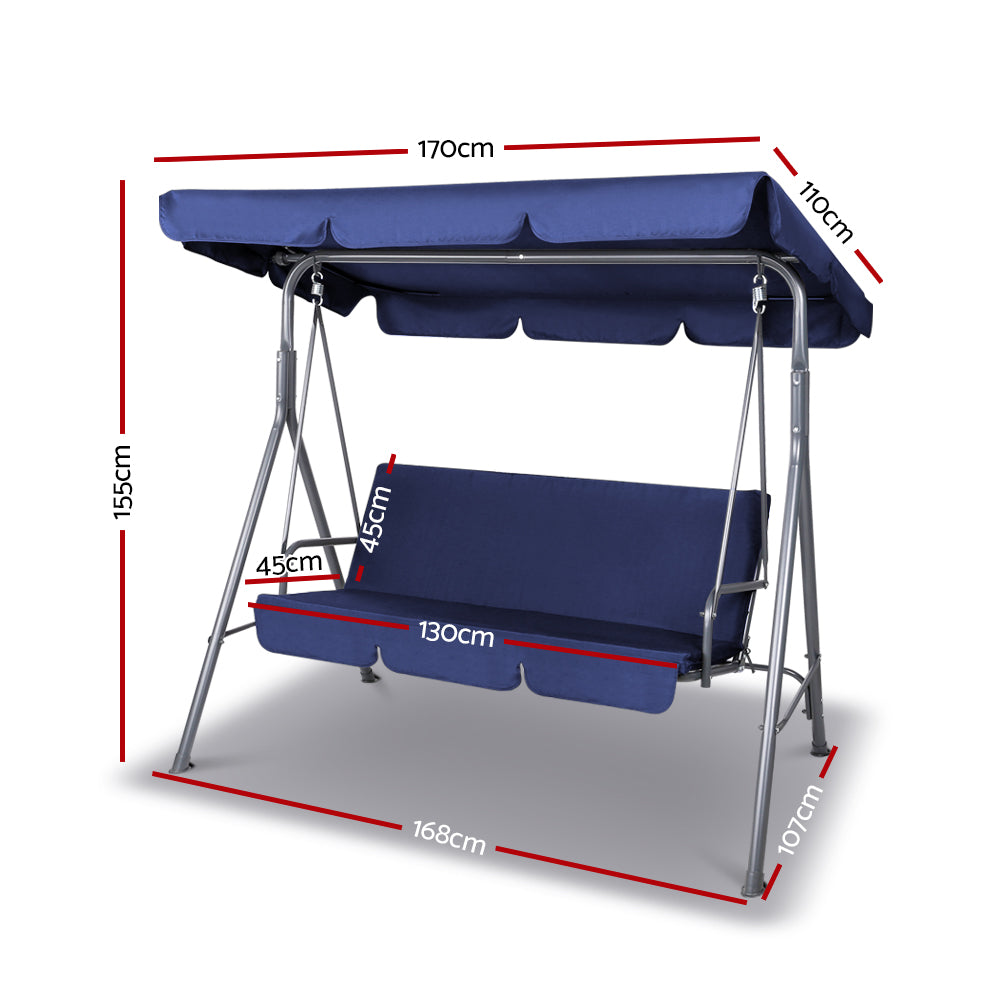 Gardeon Canopy Swing Chair 3 Seater Navy Blue
