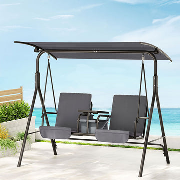 Gardeon Swing Chair 2 Seater Outdoor Canopy Cup Holder Grey