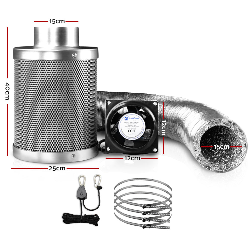 Green Fingers 6 inch Ventilation Kit with Carbon Filter and Ducting 5m