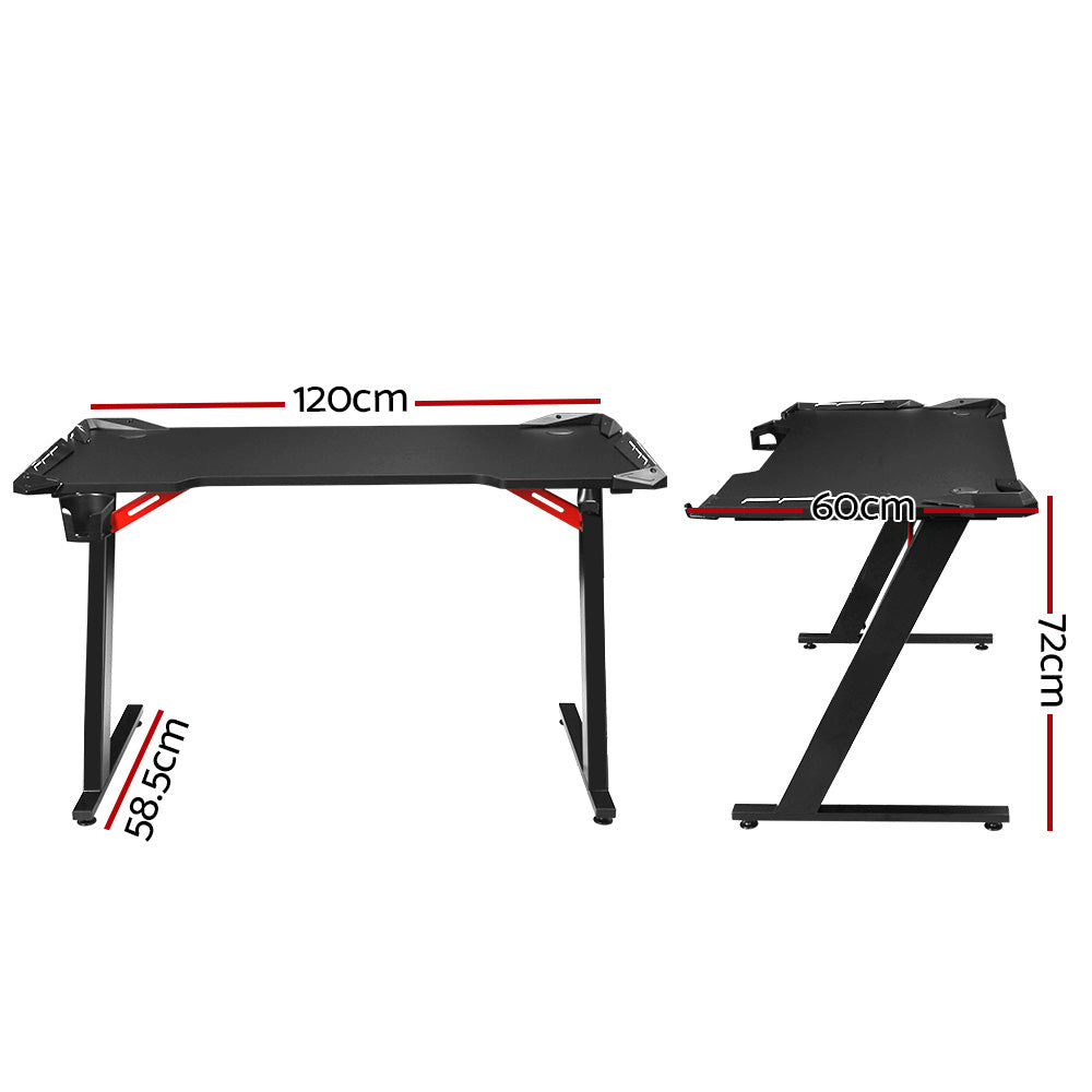 Artiss Gaming Desk with RGB LED Lights Cup Holder 120cm Black