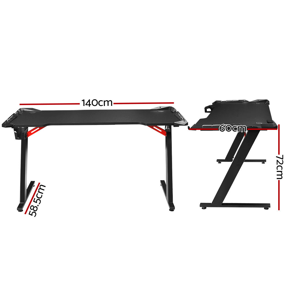 Artiss Gaming Desk with RGB LED Lights Cup Holder 140cm Black
