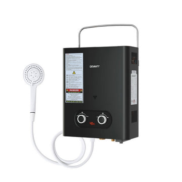 Devanti Portable LPG Gas Water Heater with Shower Head Black