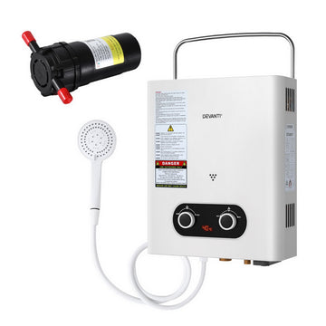 Devanti Portable LPG Gas Water Heater with 12V Water Pump White