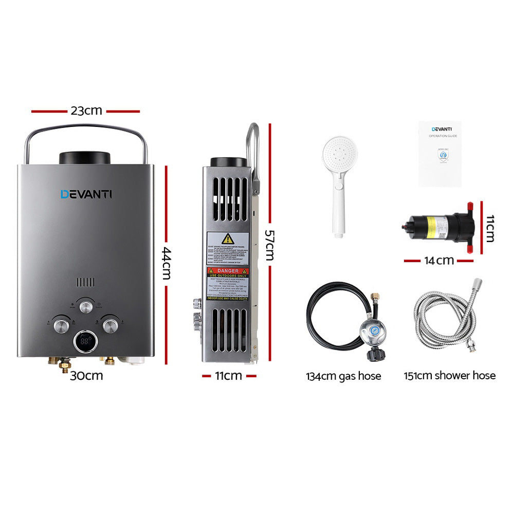 Devanti Portable Gas Water Heater 360L/H with Pump Grey