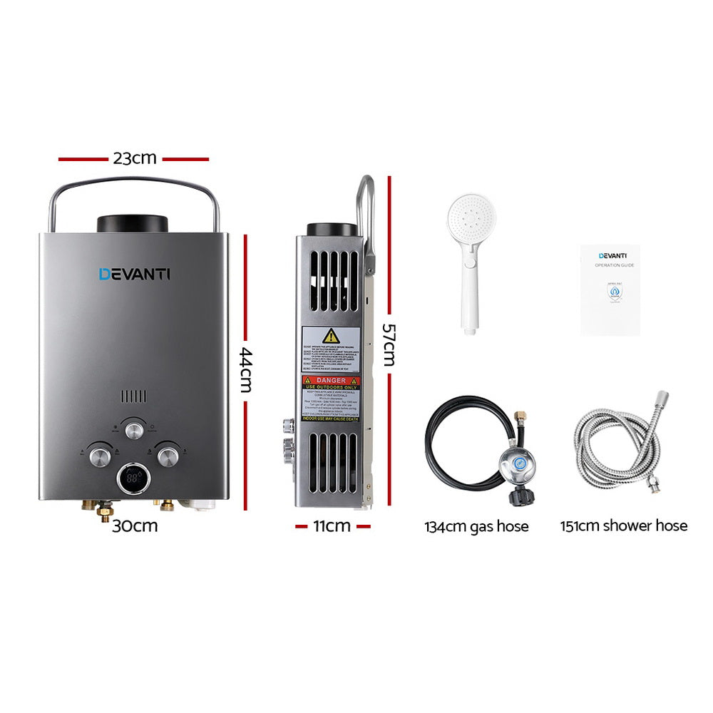 Devanti Portable Camping Gas Shower Hot Water System Grey