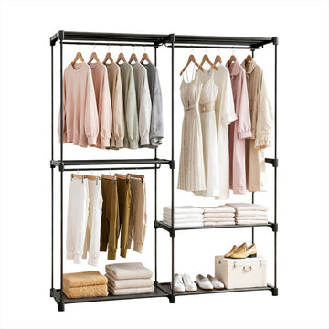 Artiss Metal Clothes Rack with 3 Hanging Rods 4 Shelves Black