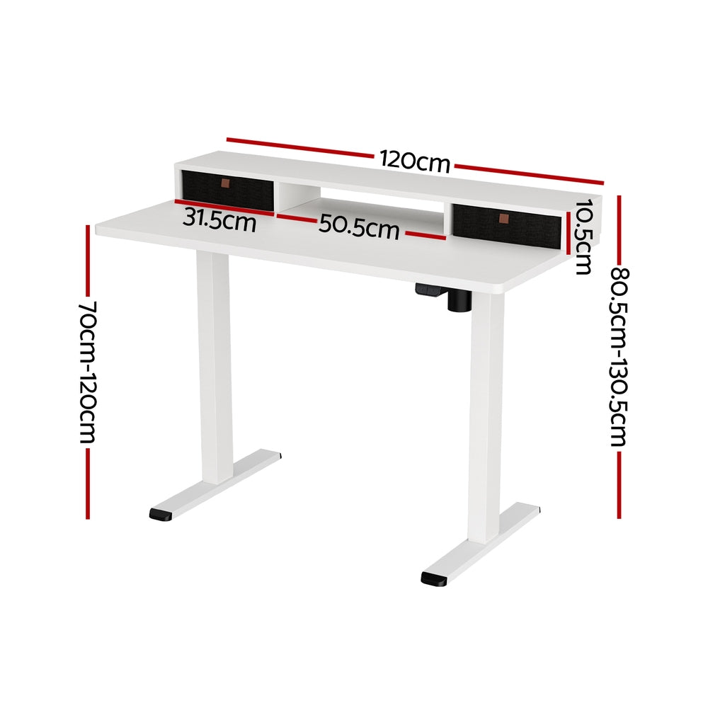 Artiss Electric Standing Desk Motorised White 120cm with Storage Shelf