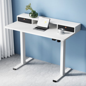 Artiss Electric Standing Desk Motorised White 120cm with Storage Shelf