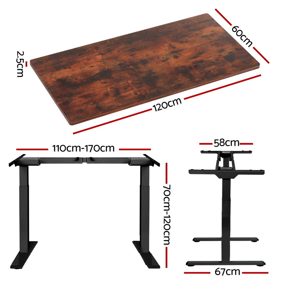 Artiss Dual Motor Standing Desk Height Adjustable 120cm Rustic Brown