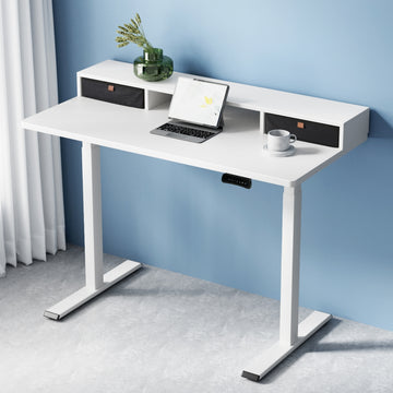 Artiss Electric Standing Desk Dual Motor White 120cm with Drawer Shelf