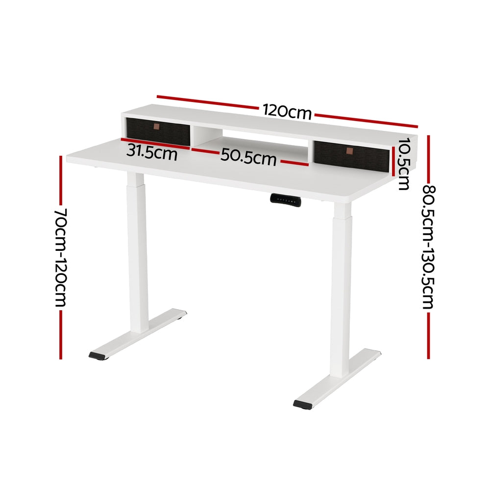 Artiss Electric Standing Desk Dual Motor White 120cm with Drawer Shelf