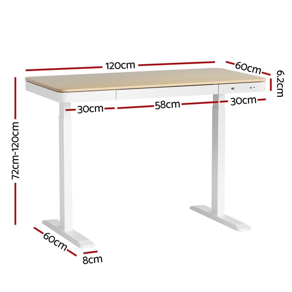 Artiss Electric Standing Desk Dual Motor Oak 120cm
