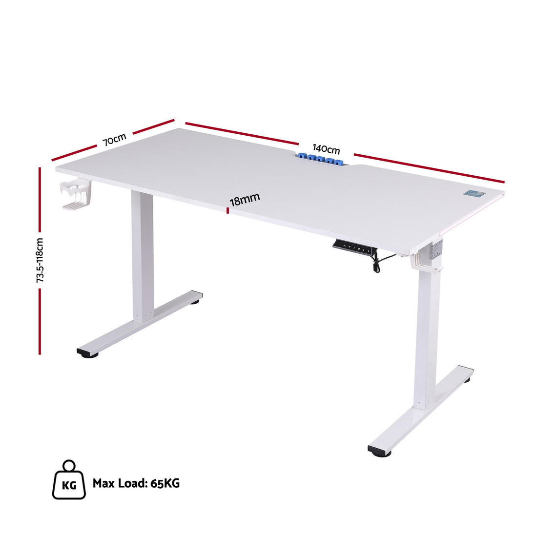 Artiss Electric Gaming Desk RGB LED Lights 140cm White