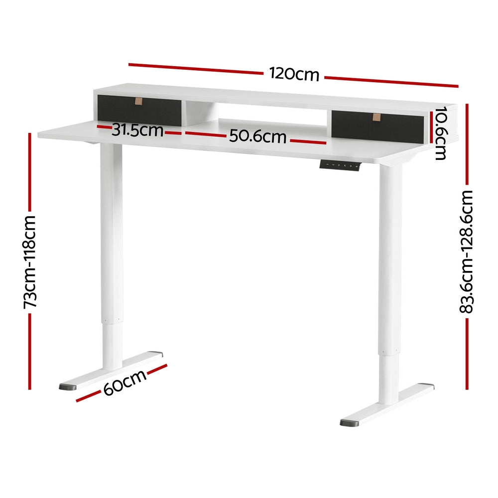 Artiss Motorised Standing Desk with Storage Shelf 120cm White