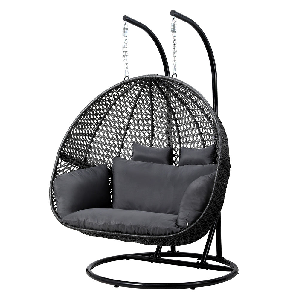 Gardeon Hanging Swing Chair 2 Seater Rattan Pod Chair Grey