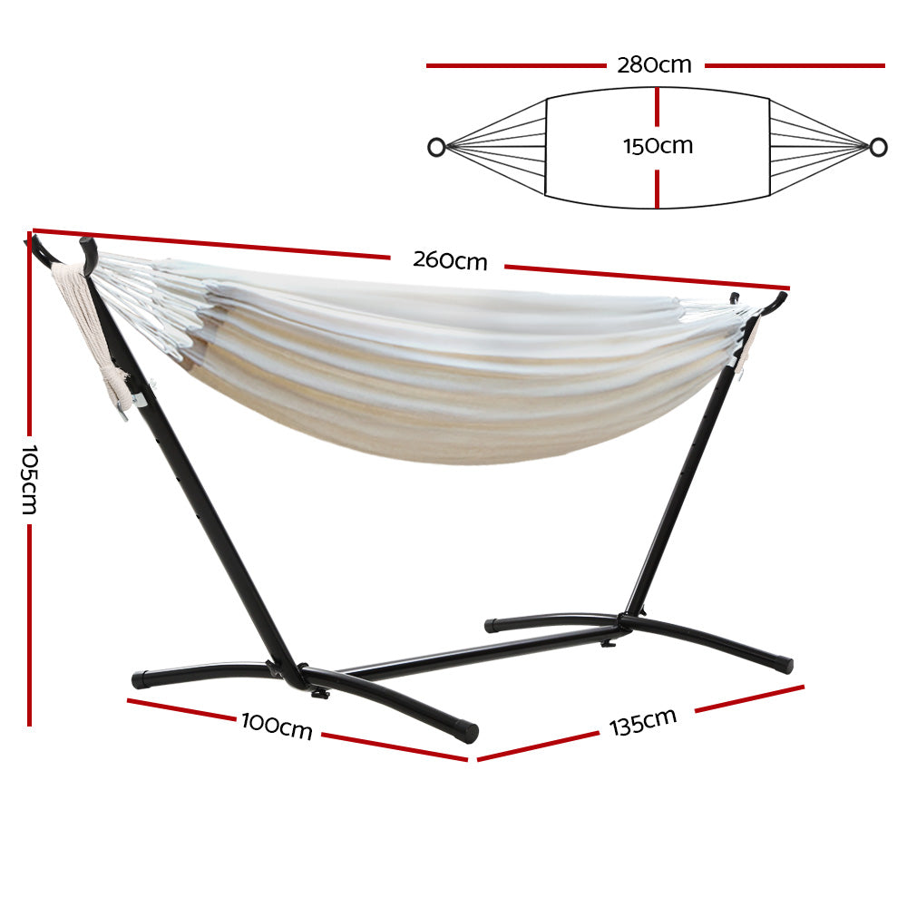 Gardeon Hammock Bed with Stand Adjustable Height Cream Cotton