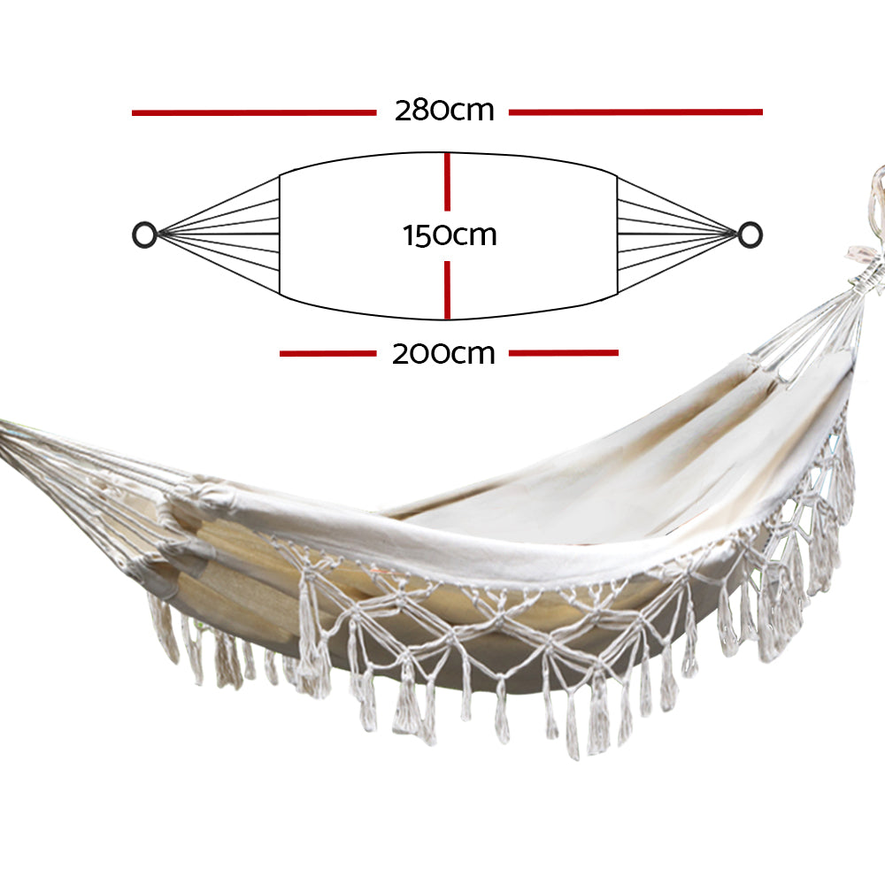 Gardeon Tassel Hammock Swing Bed Cream Cotton Blend