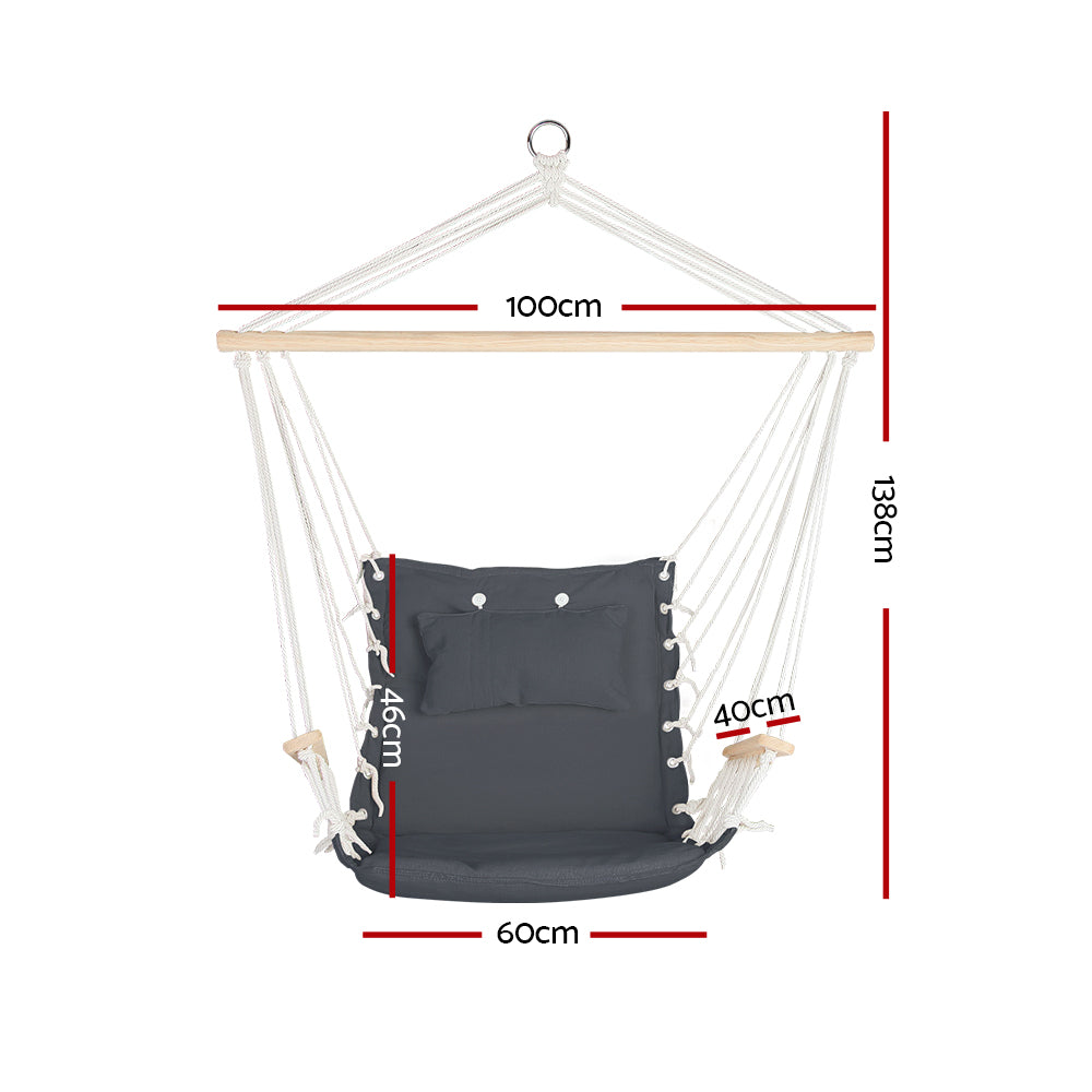 Gardeon Hammock Chair with Armrest Outdoor Grey 100x60x138cm