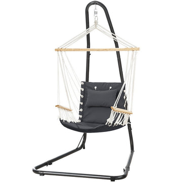 Gardeon Hammock Chair with Heavy Duty Steel Stand Grey
