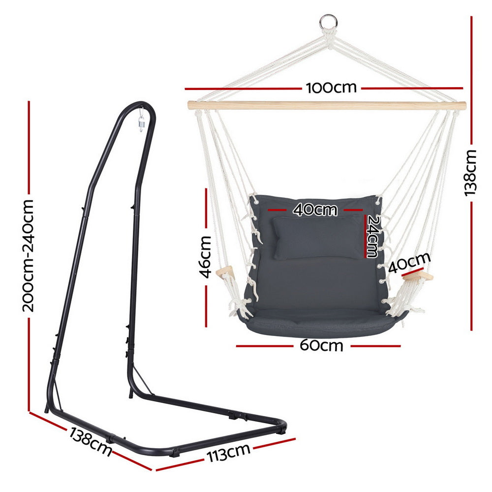 Gardeon Hammock Chair with Heavy Duty Steel Stand Grey