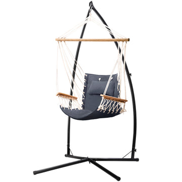 Gardeon Hammock Chair with Armrests Steel Stand 360 Rotation Grey